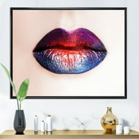 עיצוב 'שפתיים נשיות עם שפתון בהיר צבעוני' מודרני הדפס אמנות קיר קיר ממוסגר