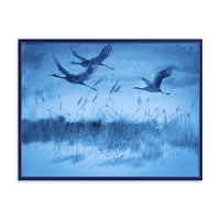 עיצוב אמנות 'מנופים בטיסה במהלך אור ערב כחול' הדפסת אמנות קיר בד ממוסגרת מסורתית
