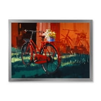 עיצוב אמנות 'אדום בציר אופניים עם פרחים דלי' בציר ממוסגר אמנות הדפסה