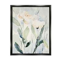 תעשיות סטופל פרחי פרחים לבנים מסורתיים בצבעי מים ציור פירוט שחור משחור צף ממוסגר בד הדפסת קיר אמנות, עיצוב