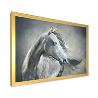 עיצוב 'דיוקן שחור לבן של סוס פראי' הדפס אומנות ממוסגר