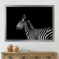 עיצוב 'Sideview of Zebra in לבן ושחור' הדפס אמנות ממוסגר