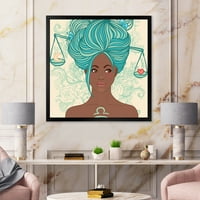 עיצוב 'דיוקן של אישה אפריקאית אמריקאית עם שיער כחול אני' הדפס אמנות ממוסגר מודרני