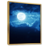 אמנות עיצוב 'ירח מלא לילה בשמיים מעוננים השלישי' הדפסת אמנות קיר בד ממוסגר ימי וחוף