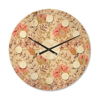 עיצוב 'דפוס רטרו פרחוני מזרחי פייזלי, שעון קיר עץ מודרני של אמצע המאה