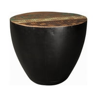 שולחן צד עם בסיס תוף עץ טבעי ומברזל שחור