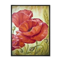 עיצוב 'פרחים פרחים אדומים בשדות חיטה I' הדפס אמנות קיר מסגרי מסורתי מסורתי