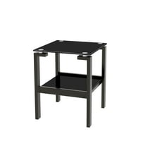 שולחן קצה מרובע של פורטס, שולחן צד זכוכית שכבה, שולחן ספה זכוכית מחוסמת בסלון, שחור