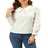 מציאות ייחודיות לנשים פיטר פן צווארון נפיחות על חולצה של כפתור שרוול ארוך