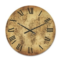 עיצוב עיצוב 'מפת עולם עתיקה IV' שעון קיר עץ וינטג '