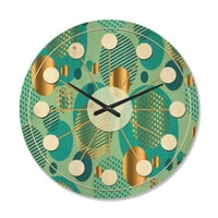 עיצוב 'דינמיקה כחולה וזהב II' של שעון קיר עץ מודרני של אמצע המאה